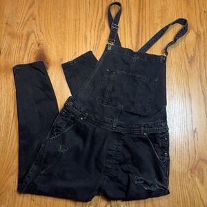 ZARA Man Overalls Mens Large 36" Waist Black Distressed Denim Adjustable Straps